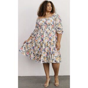 BALTIC BORN Marta Smocked Midi Dress in Multi Floral Cottage Boho Trad Wife XL